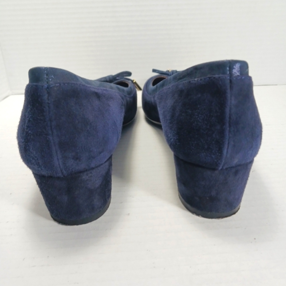 AGL Kristen Navy Suede Ballet Flats Covered Block Heels Rubber Sole EUC Sz 41 - Picture 5 of 15